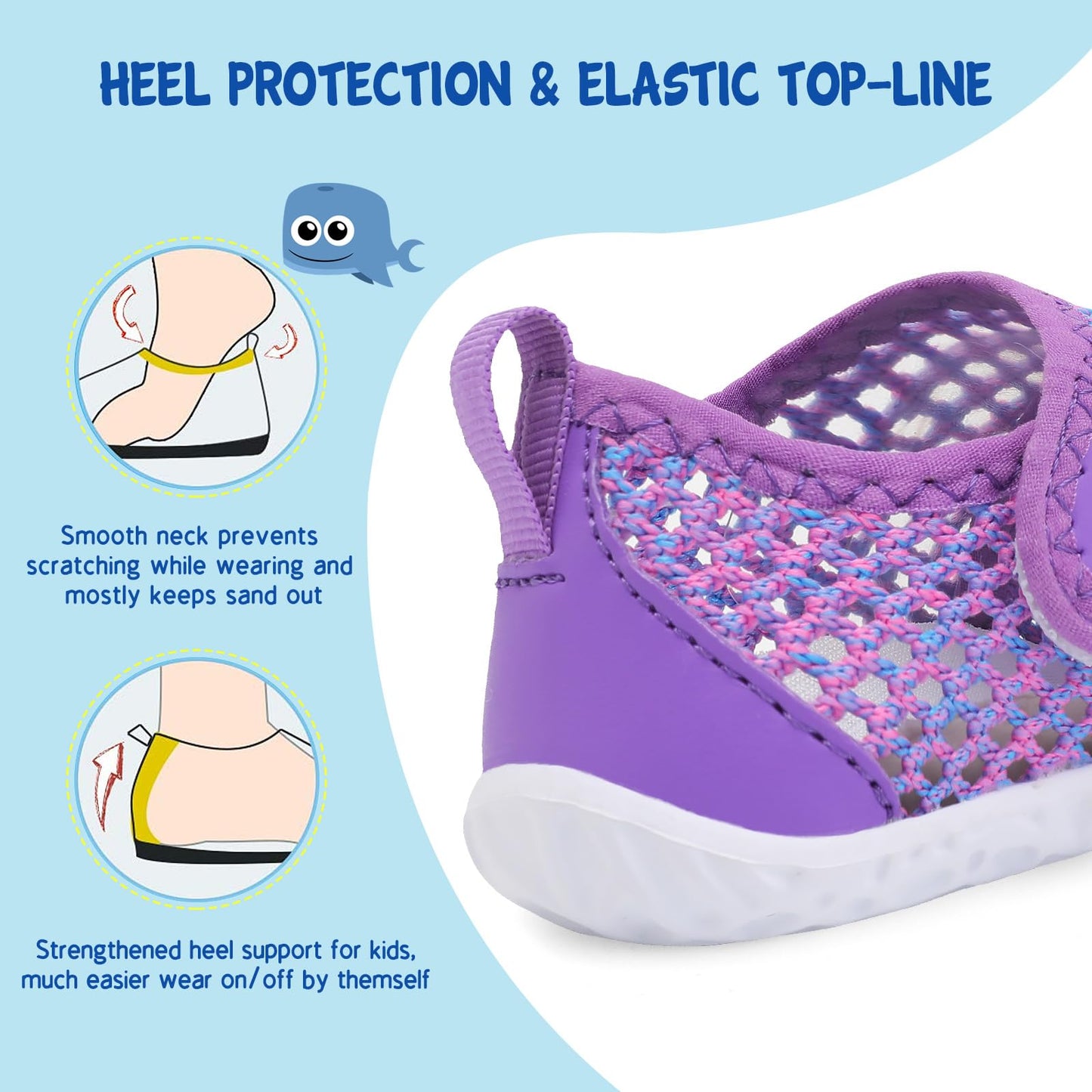 LeIsfIt Girls Boys Water Shoes Kids Aqua Socks Toddler Quick-Dry Beach Swimming Shoes Lightweight Breathable Non-Slip Summer Shoe, Purple, 11 Toddler