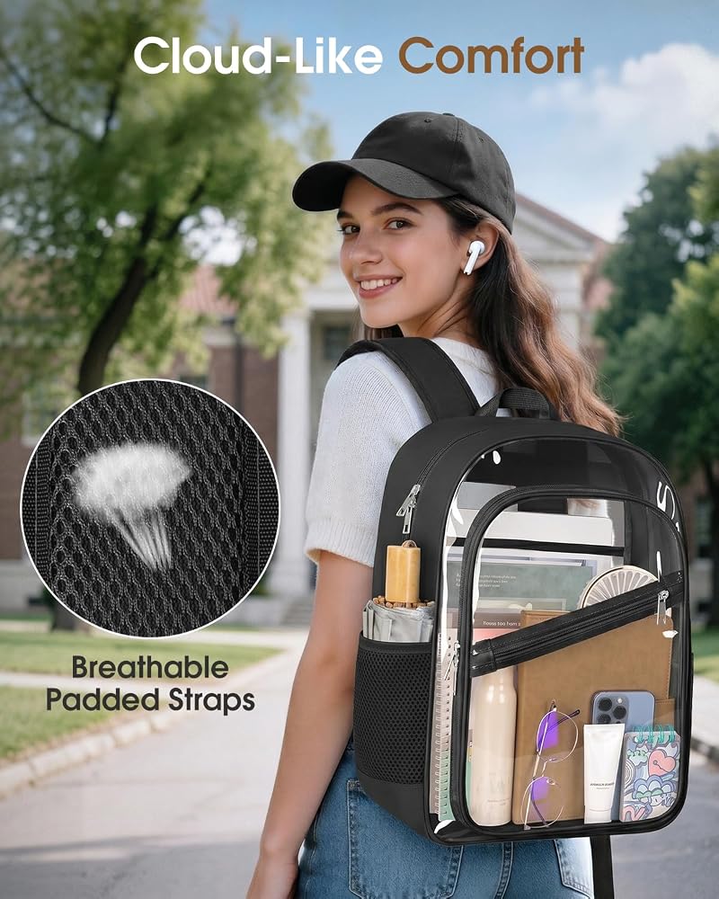 XL Black Clear Backpack - Heavy Duty PVC Bookbag with Reinforced Straps (Xl-black+X-Large)