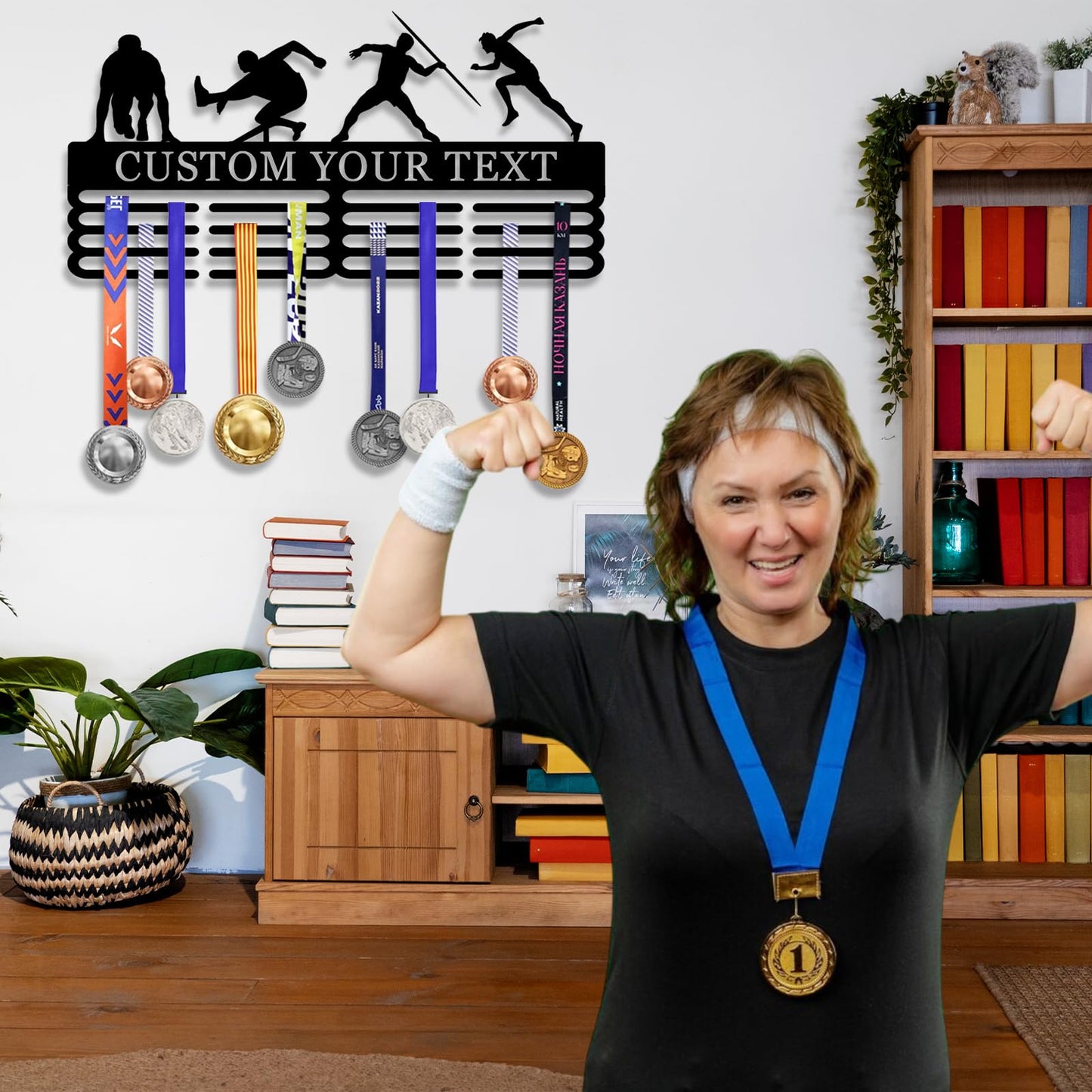 Personalized Medal Hanger Holder Display Wall Rack Frame - Custom Sports Race Plaques Hanger for Wall Mount, Trophy Medal Display Shelf, Medal Display Hanger for Marathon, Karate, Running, Race