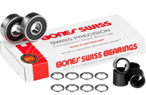 Bones Swiss Skateboard Bearings 8 Pack with Spacers & Washers Bundle