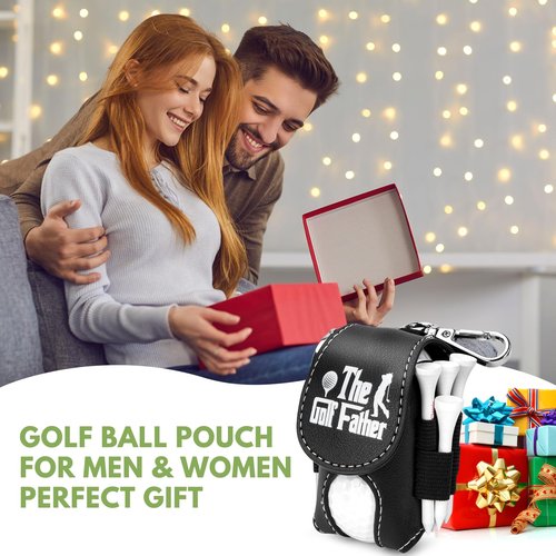Golf Ball Bag Pouch with Golf Tee Holder Leather Golf Ball Pouch with Belt Clip Golf Ball Bag for Men and Women Storage Gift (Black(The Golf Father))