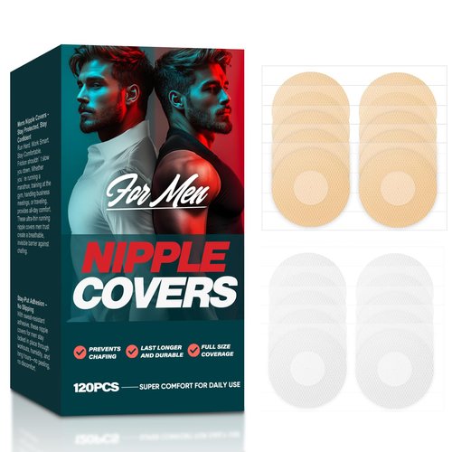 zeBrush Mens Nipple Covers, 120Pcs(60Pairs) Hide Nipple Tape for Men, Anti-Chafing, Hypoallergenic Materials, Support for Running, Fitness & Daily Wear White