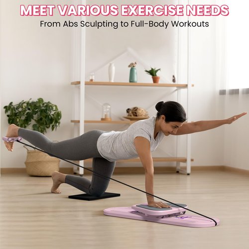 Pilates Board, Pilates Reformer Set for Home, Multifunctional Abdominal Board, Multi-Purpose Foldable Pilates Reformer Board, Core Workout Equipment, Pink