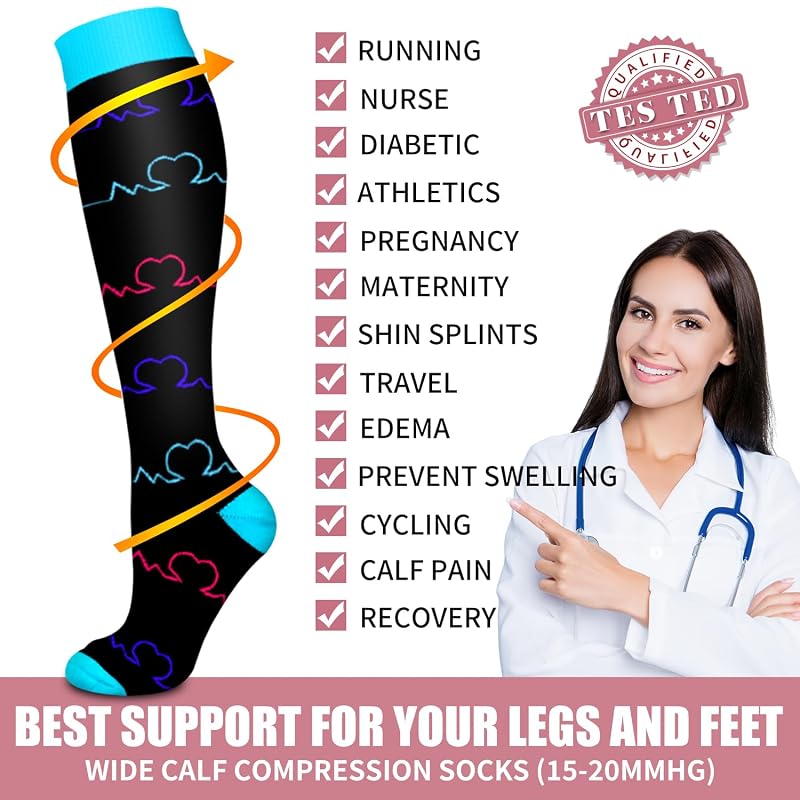 Copper Compression Socks for Men & Women 15-20 mmHg - 6 Pairs, A-collocation03+Large-X-Large