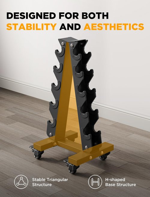 YOLEO Heavy-Duty A-Frame Dumbbell Rack with Wheels, Moveable Weight Rack, 440LBS Capacity, Space-Saving Home Gym Storage Organizer, Anti-Slip & Finger-Safe Design (Rack Only) (Small)