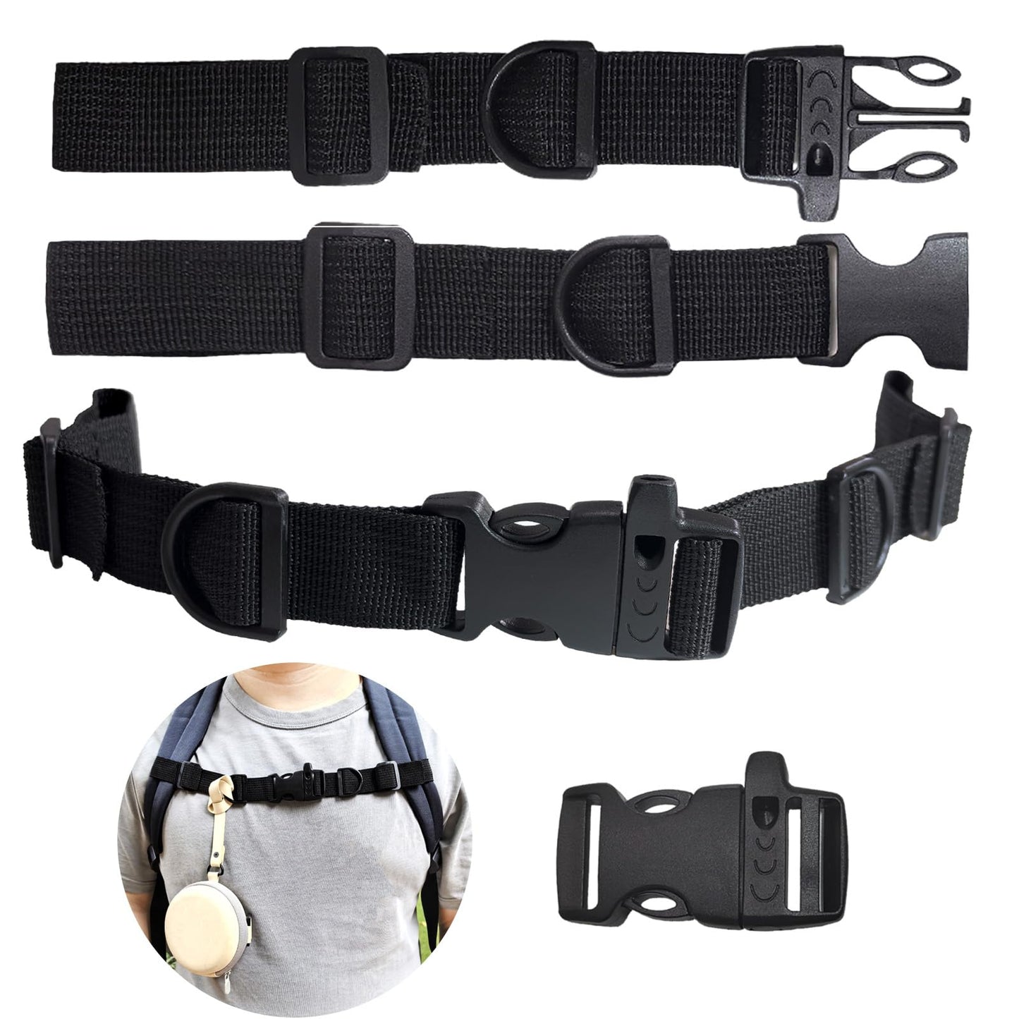 2 PCS Backpack Chest Strap Add on, Adjustable Sternum Straps for Backpacks and Schoolbag, Heavy Duty Backpack Waist Strap Chest Belt with Whistle Quick Release Buckle and Slide Lock for Hiking Jogging