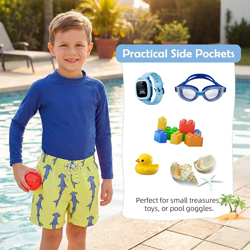 Durio Kids Quick Dry Swim Trunks - Yellow Shark, 12-18 Months