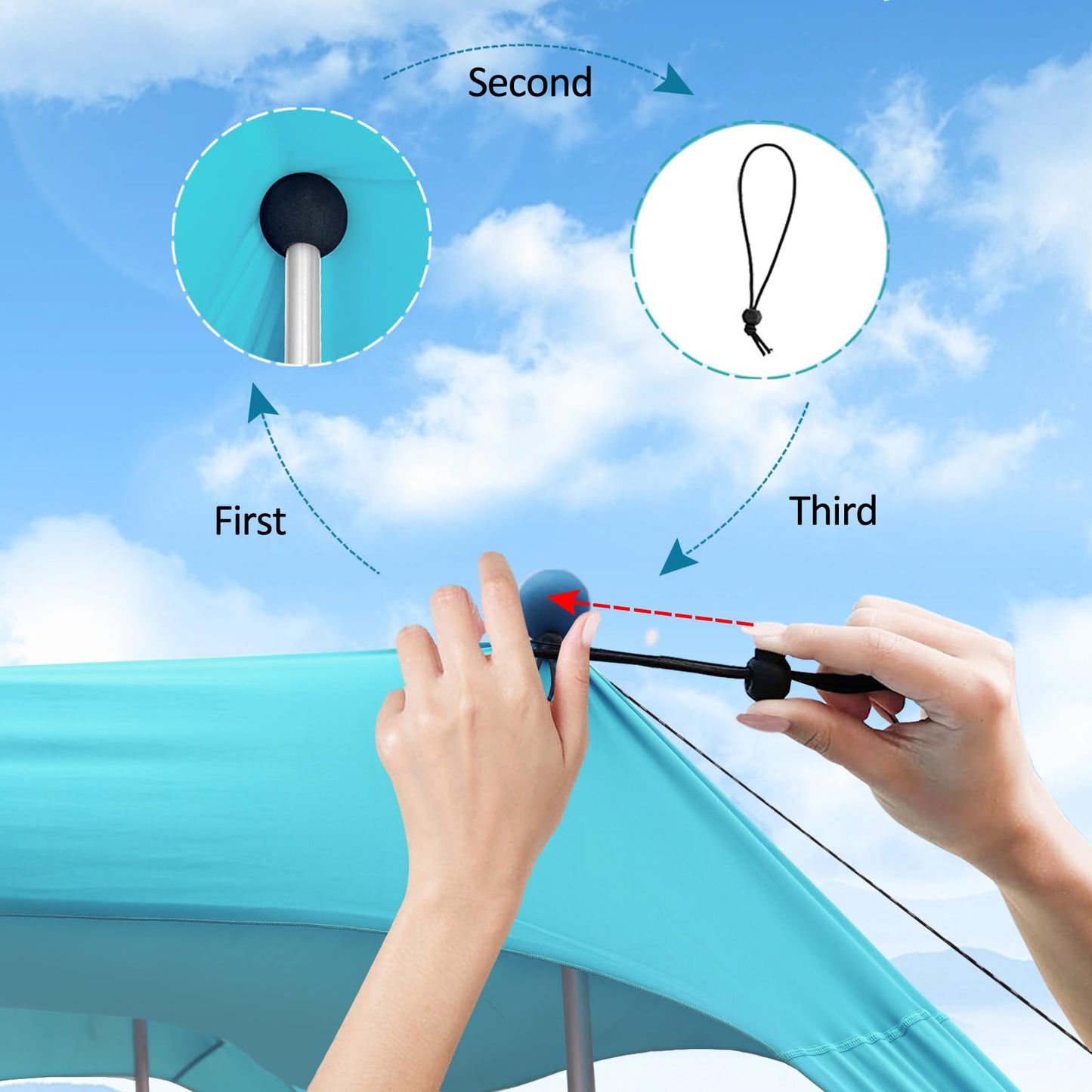 Beach Canopy Beach Tent 11X11 FT 6 Sandbags 4 Stability Poles Beach Shade Canopy UPF50+ Sun Protection Extra Windproof Ropes Carry Bag Easy to Set Up for Outdoor Camping