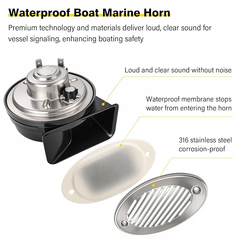 Marine 12V 316 Stainless Hidden Flush Mount Horn - 125dB, 114.3mm Two-Hole Installation