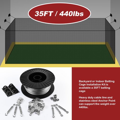 RIIFRILY Batting Cage Netting Wire Tension Kit Retractable Batting Cage Cable Kit Suspension, DIY Batting Cage Indoor and Backyard Design, Batting Cage Frame Kit （35FT）