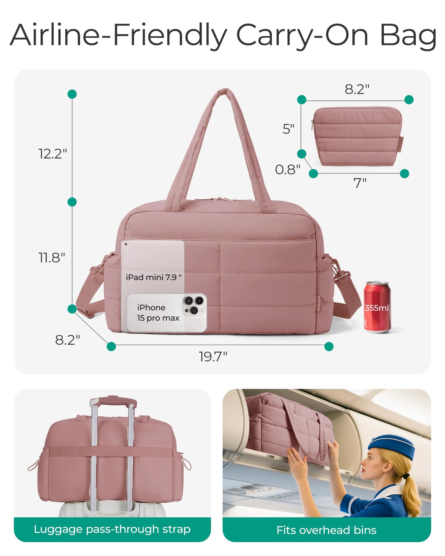 BAGSMART Gym Bag for Women with Toiletry Pouch, Lightweight Weekender Bags for Women with Wet Pocket, 31L Travel Duffle Carry On Bag, Weekender Overnight Bag for Travel,Water Resistant,Dark Pink