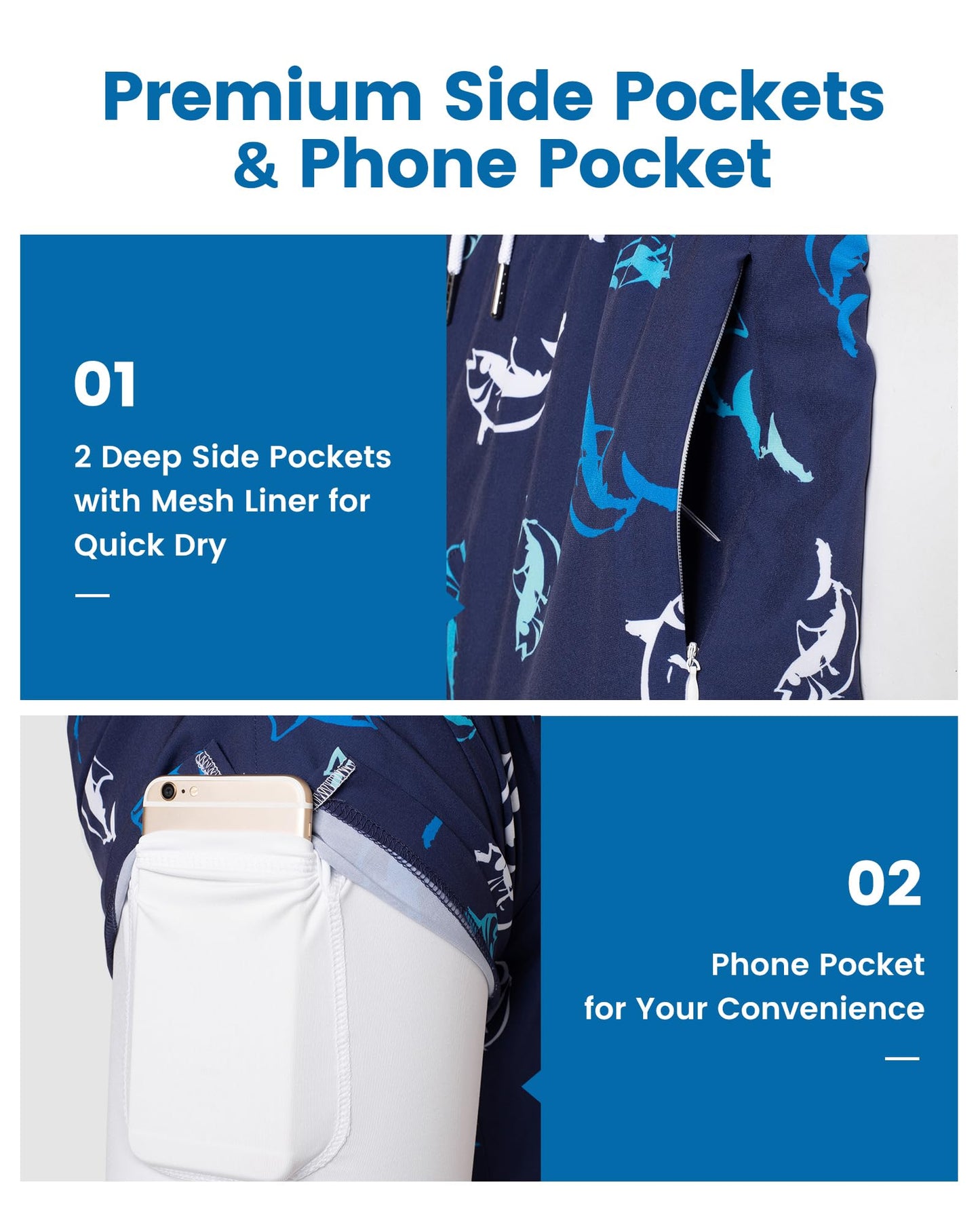 maamgic 2 in 1 Mens Swim Trunks 7 Inch Swim Shorts Swim Suits Board Shorts