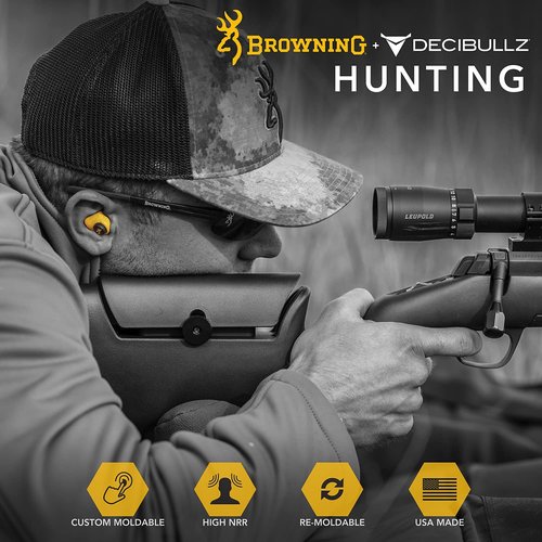 Browning Hearing Protection for Shooting by Decibullz Custom-Molded Earplugs, 31-Decibel Noise Reduction Rating (NRR), Includes Lanyard and Travel Case