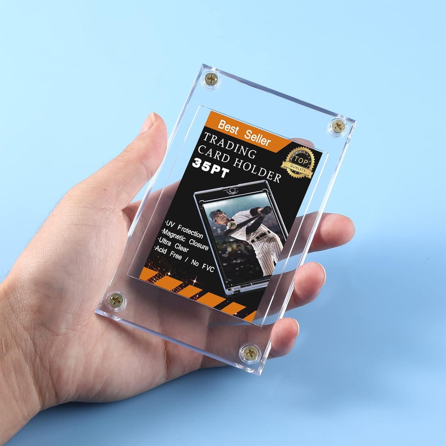 Jetec 20 Pieces Trading Card Protector Baseball Screw Card Holder 35 Pt Acrylic Clear Display Protector for Baseball Football Sports Trading Game Storage and Display