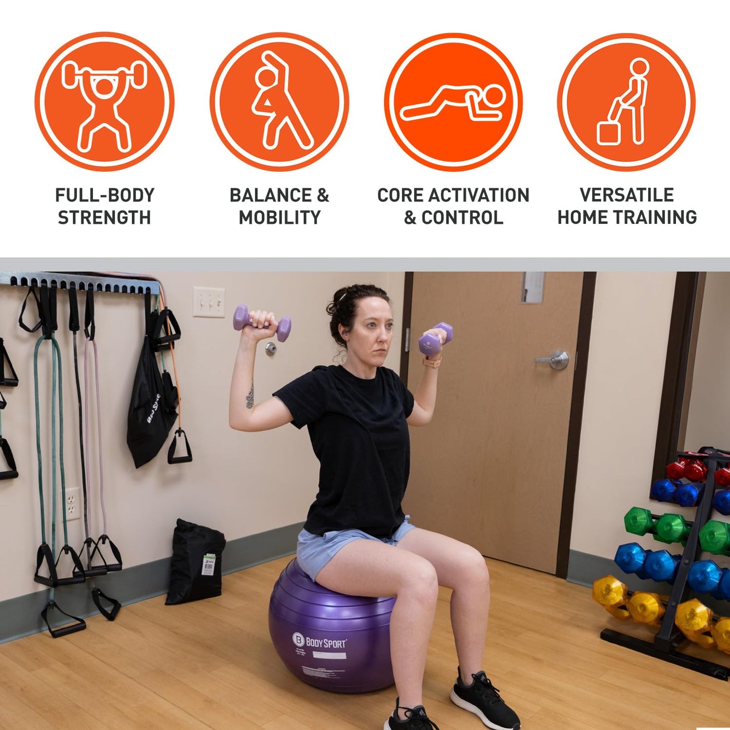 Body Sport Slow Release 55cm Exercise Ball with Pump, Gym Equipment for Home or Office, Stability Fitness Ball, Pregnancy Ball, Core Strength Training Equipment