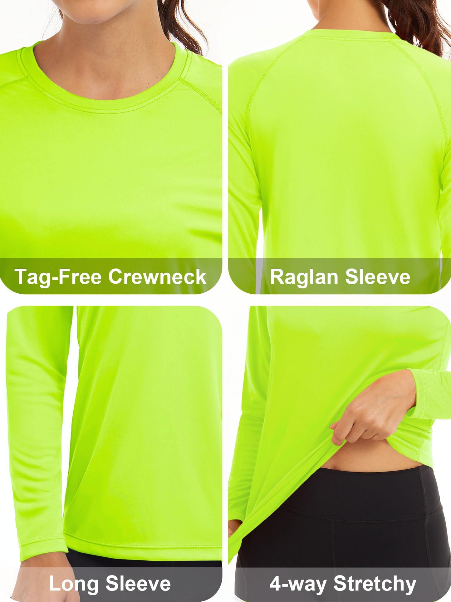 MAGCOMSEN Women's Plus Size Quick Dry Sun Protection Running Shirt - Long Sleeve Summer Top, Fluorescent Green
