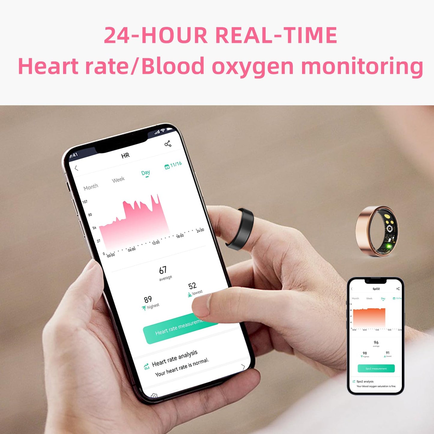 2025 Upgraded Smart Ring for Women&Men,IP68 Waterproof Fitness Tracker with Heart Rate/Blood Oxygen/Sleep/Step/Calories/Distance Monitor,No Subscription Fee,Compatible with iOS&Android (Golden, 7)