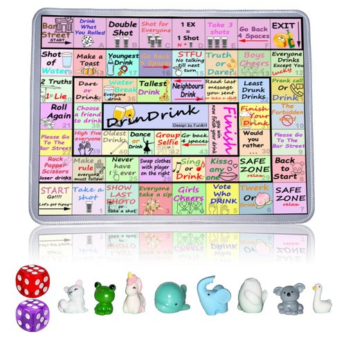 Drinking Game Mat for Adults, Drinking Board Game, Party Board Games for Game Night, Birthday, Family Play or Any Occasion(2-8 Players, Age 21+)