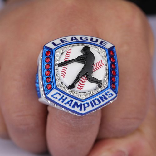 TOPSPORTSJEWELRY 2 pcs, 12 pcs Pack Baseball Tournament Blue White red Championship Ring Trophy on Side Size 9.5 and 11.5 can be Chosen (12, Champions Ring, 9.5)