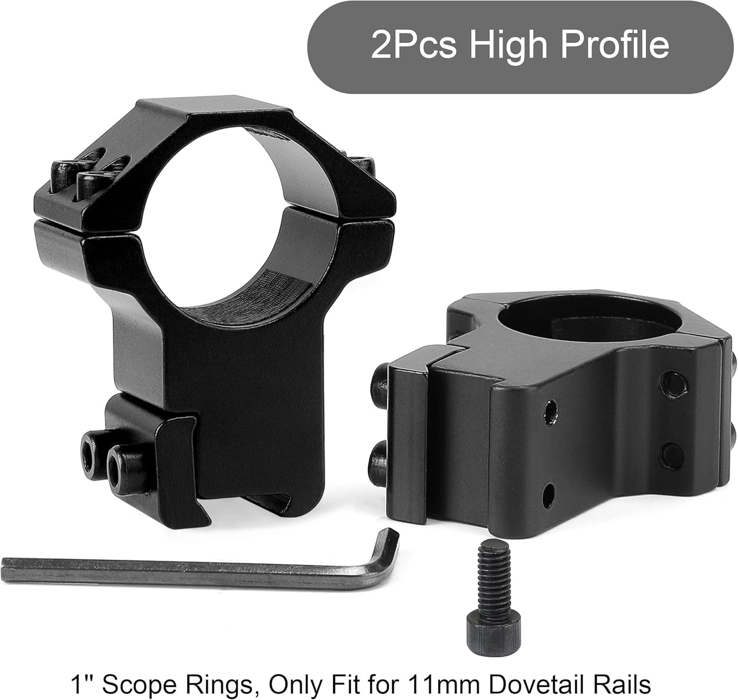 1'' Dovetail Scope Rings, 2 Pack High Profile or Medium Profile 1 Inch Scope Mount Rings for 11mm Dovetail Rails