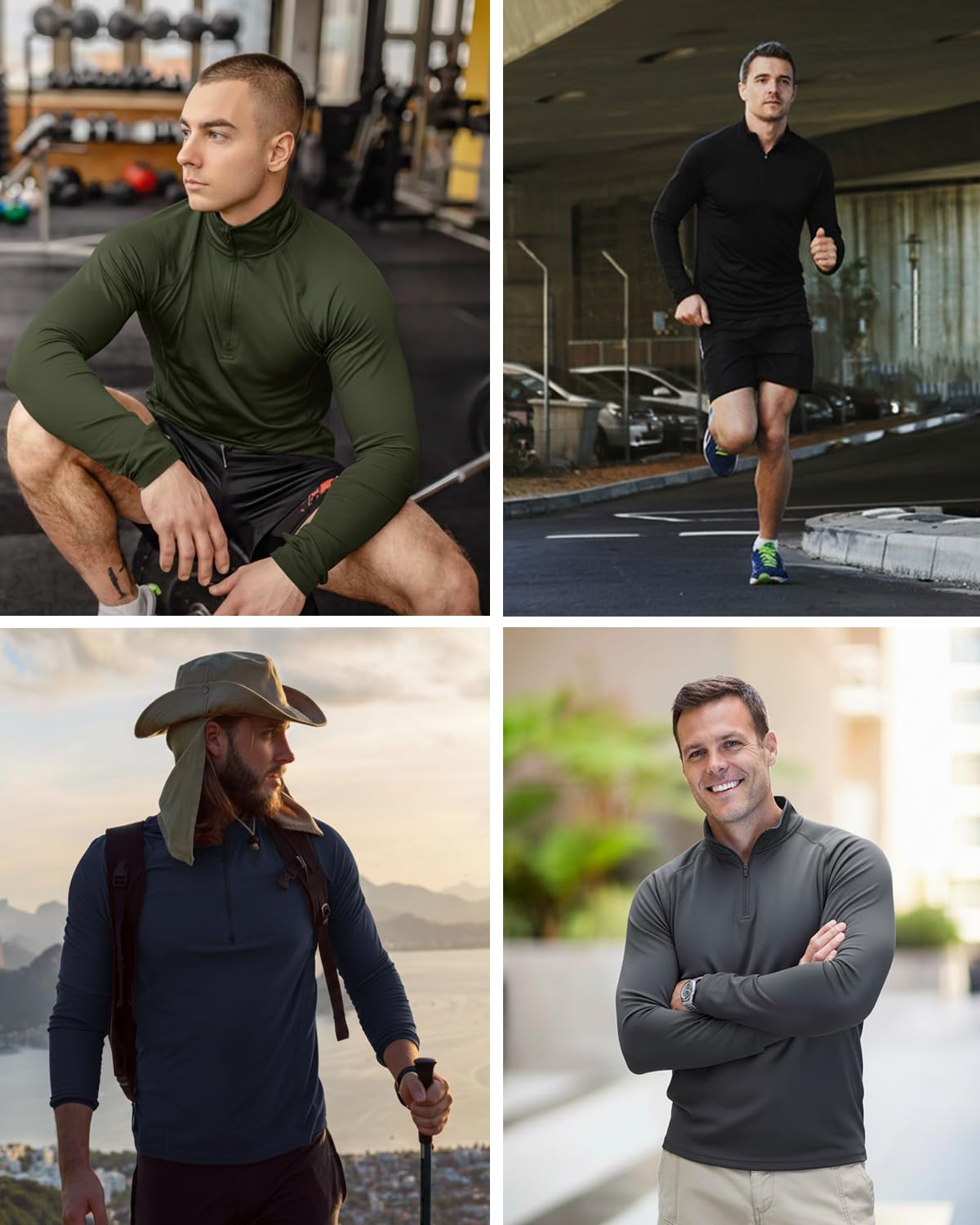 GYMELITE 3Pack Men's Long Sleeve Sweatshirts Quarter Zip Shirts Athletic Pullover Quick Dry Tops for Running Workout Golf Gym(BKBKBK L) Black