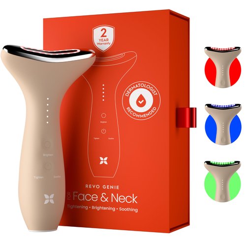 REVO Genie | Face & Neck Beauty Massager with Ultra Powerful LEDs for Wrinkles, Fine Lines, Puffy Skin, Uneven Skin Tone, Lymphatic Drainage, Lifting & Firming Facial Sculpting Tool with Light Therapy