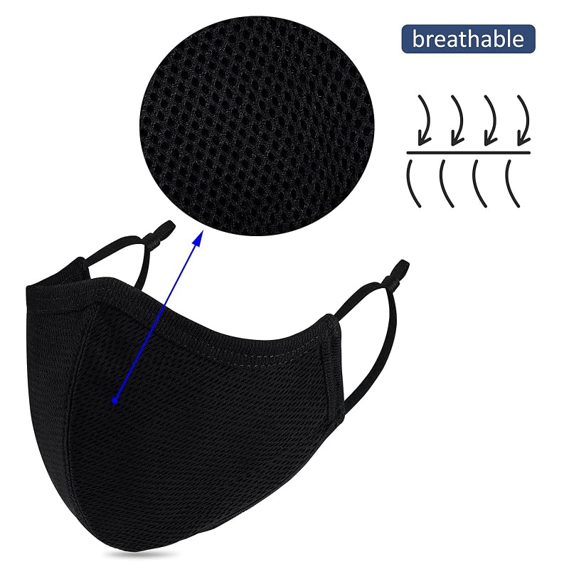 L-Black Adjustable Reusable 3-Ply Cloth Face Mask for Adults – Washable, Breathable Fabric Coverings