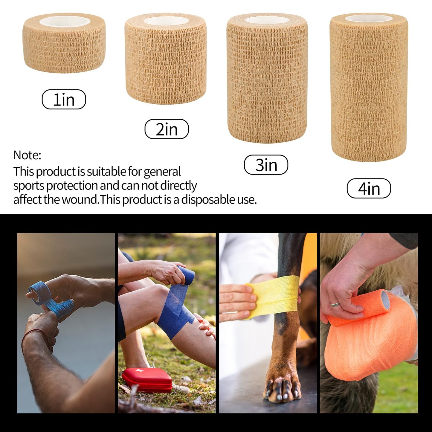 1"/2"/3"/4" Self Adhesive Bandage Wraps, 6pcs 5 Yard Breathable Elastic Wraps, Vet Wraps, 12 Colors to Choose, (2", Skin Color, 6pcs)