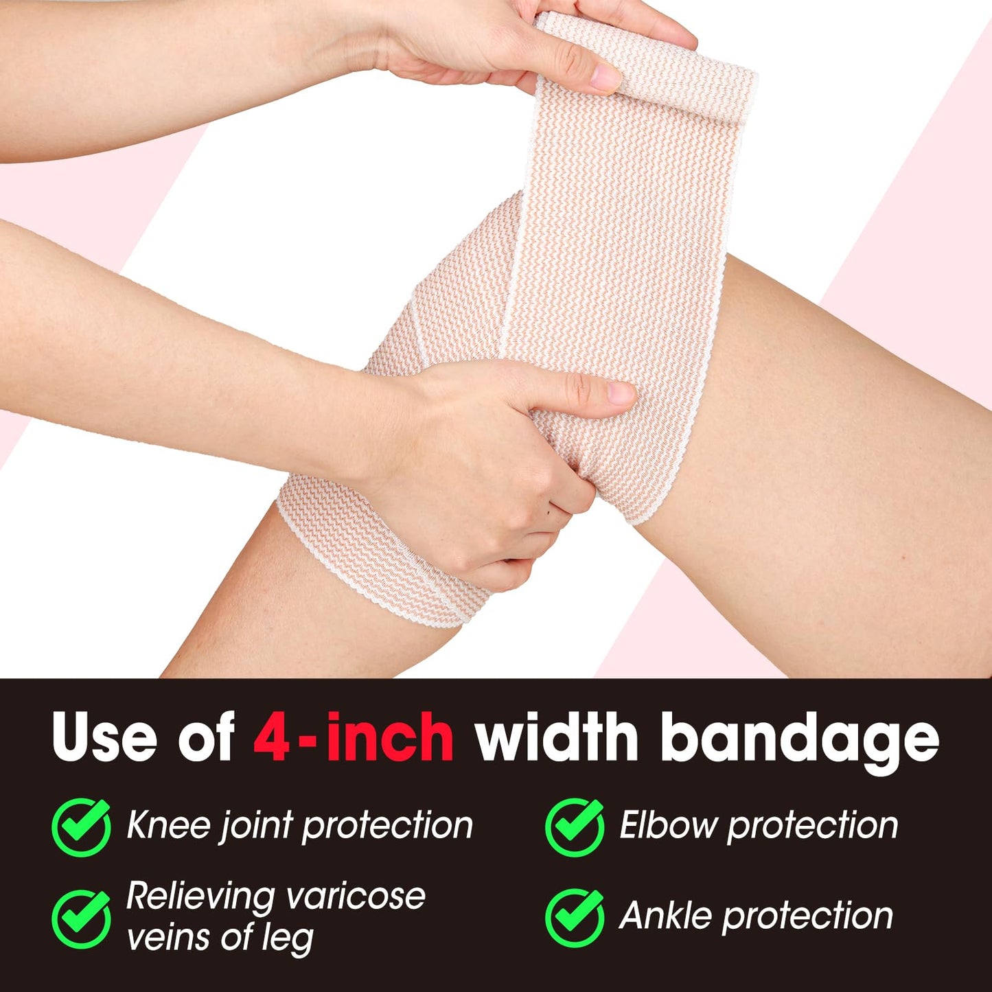 YesBes 6 Pack Premium Elastic Bandage Wrap(2x2, 2x3, 2x4), Compression Bandage Wrap, Lymphedema Wraps for Legs, Ankle, Knee, Tummy