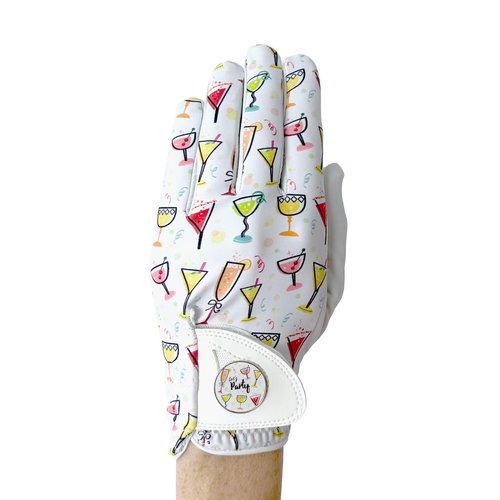 Hand Candy Golf Glove – Premium Cabretta Leather – “Party Time” – Left Hand Women's Golf Glove with Matching Ball Marker (Medium)