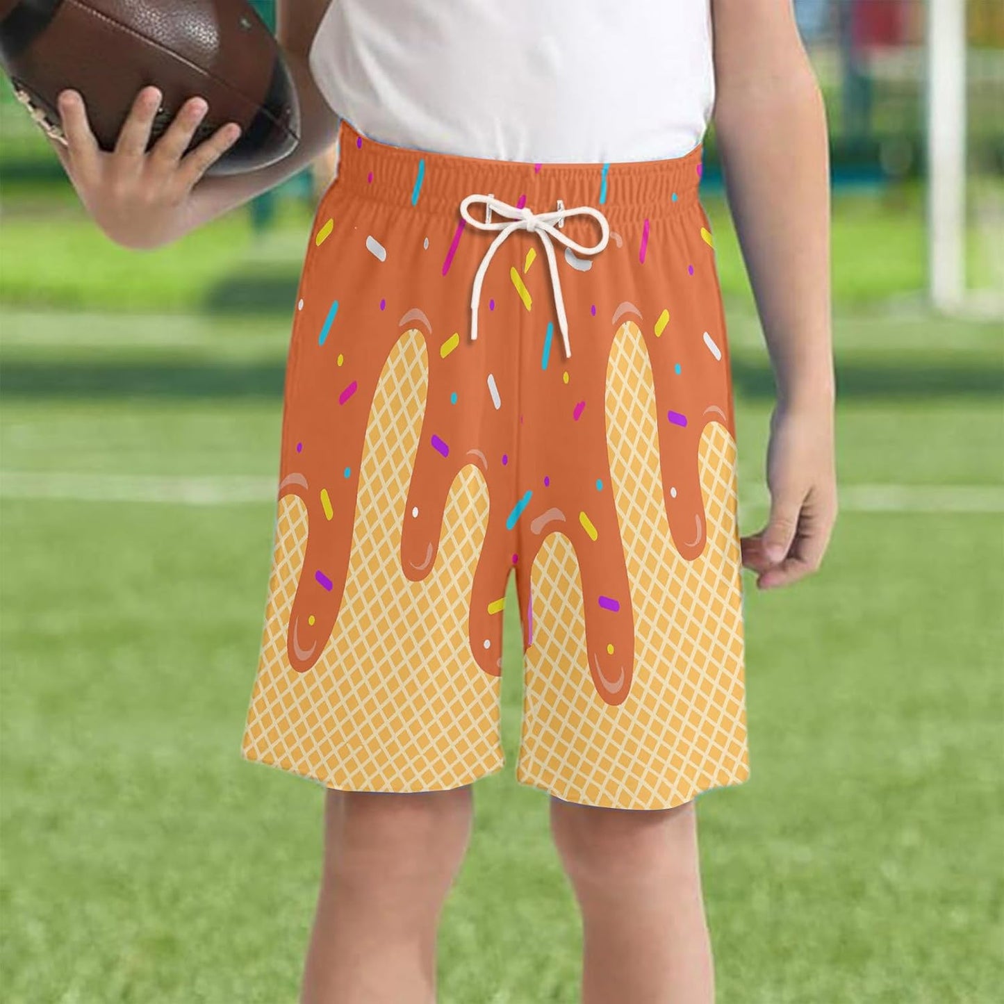 Ice Cream Boy Baseball Shorts Waffle Or Cone Preppy Shorts,Kids Youth Ice Cream Drip Track Short Pants