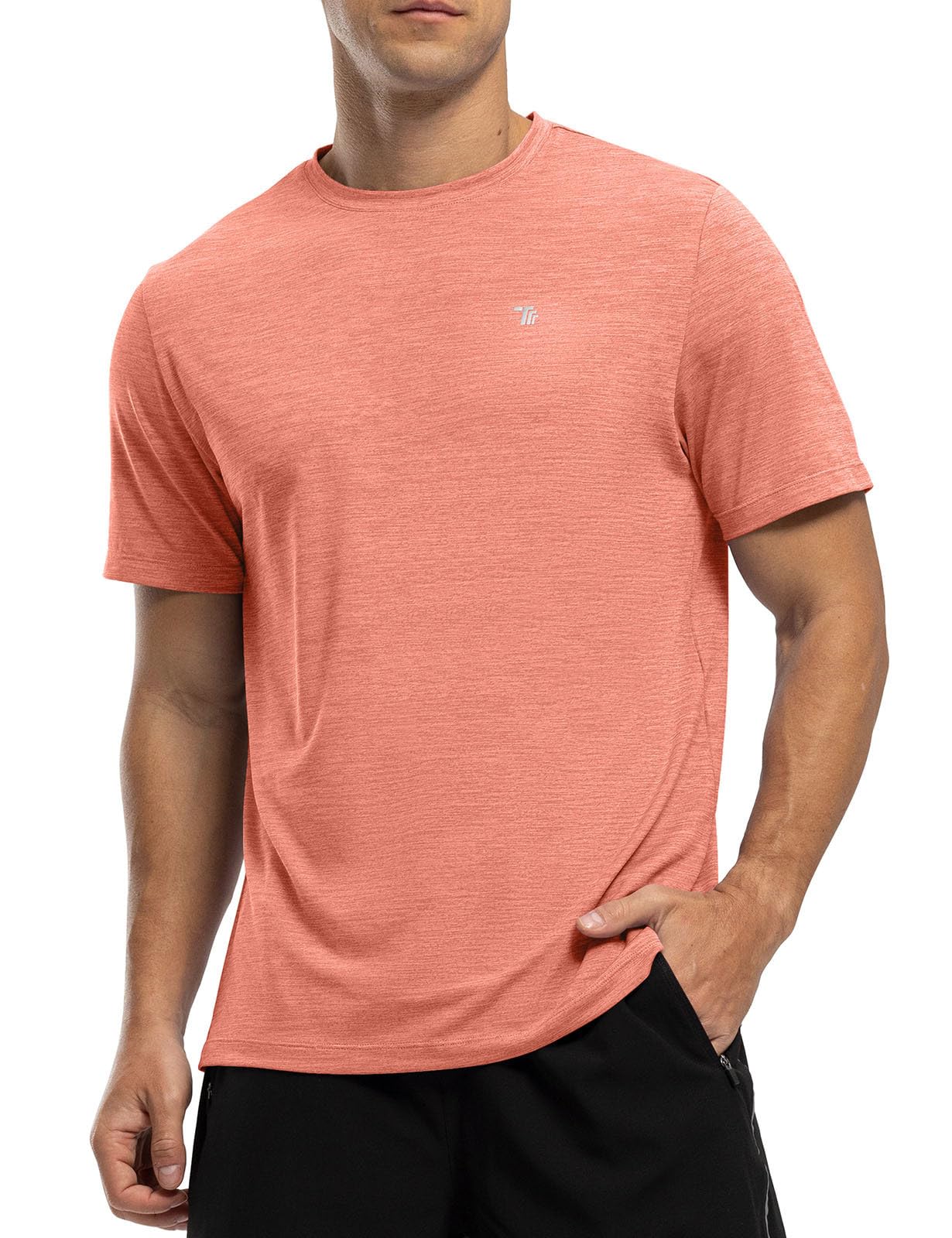 Rdruko Men's Workout Shirts Moisture Wicking Dry Fit Short Sleeve Lightweight UPF 50+ Athletic Running Gym Active T Shirts,Orange Powder,L