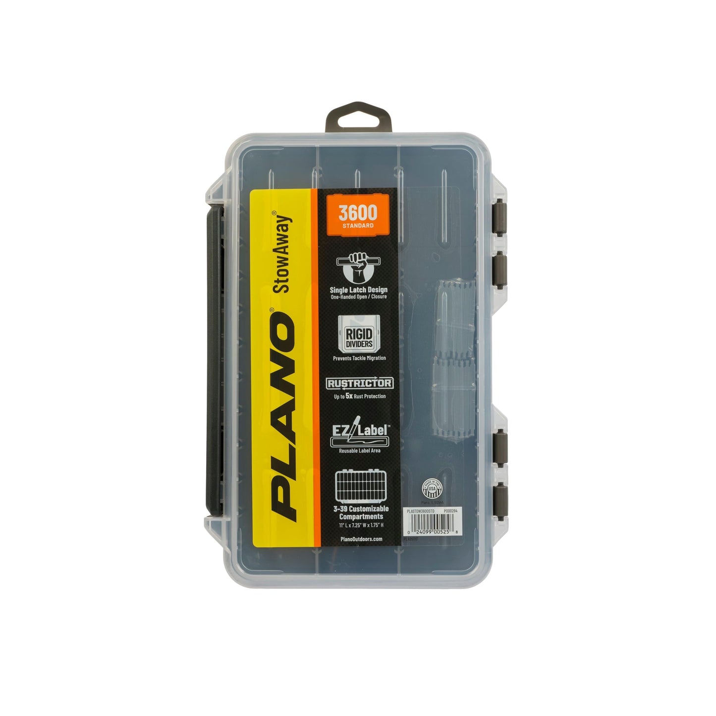 Plano StowAway 3600 Stow Tackle Box with Corrosion-Preventive Rustricor, Single Latch Design, Transparent DuraView Lid, Stackable Storage for Fishing Bait, Lures and Gear