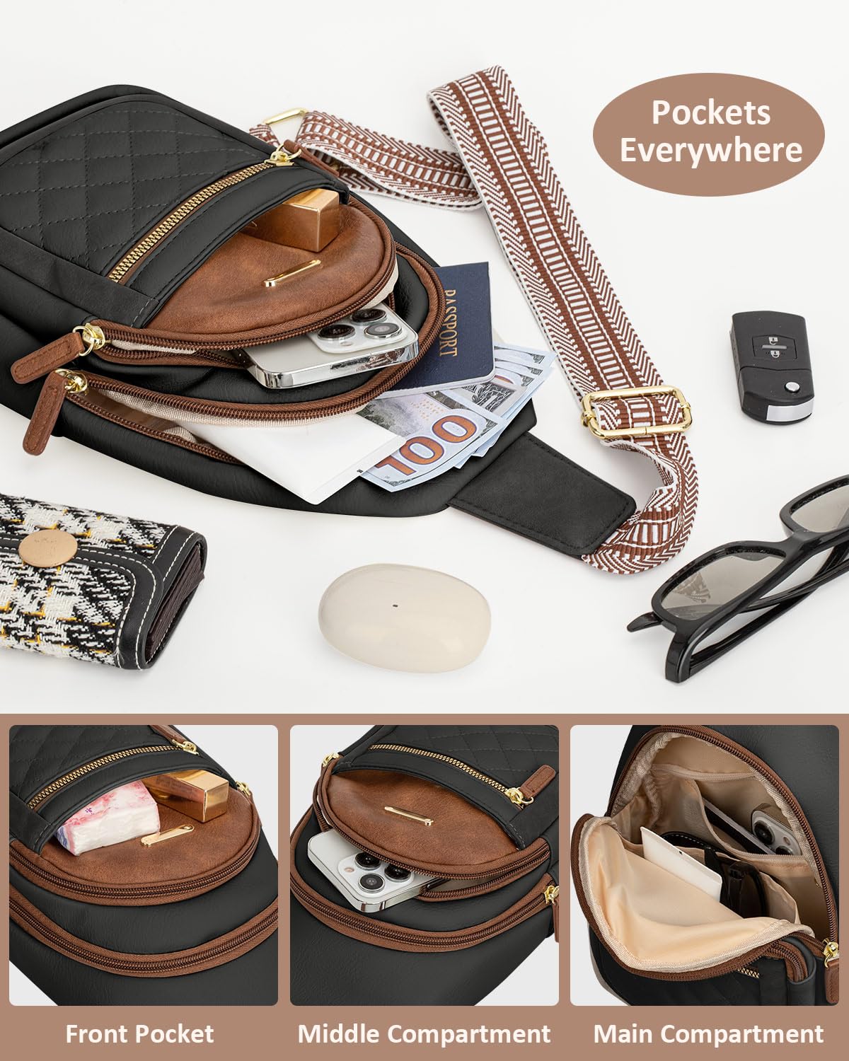 Capolo Small Crossbody Bag for Women – Adjustable Sling Purse, Multi-Compartment Organizer for Daily Commute, Travel & Gift