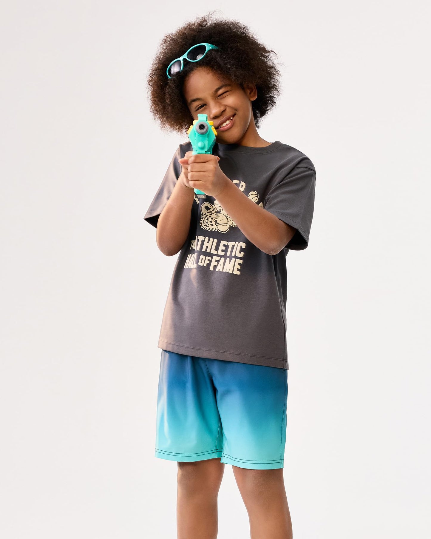 maamgic Boys Swim Trunks with Compression Liner 4-Way Stretch Quick Dry Bathing Suit Toddler Beach Shorts Blue Black 3T