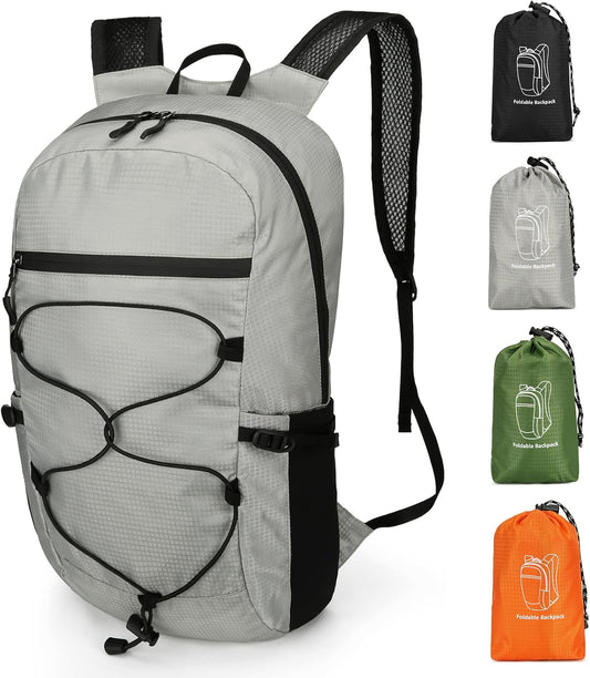 15L Small Foldable Hiking Backpack for Men Women, Packable Collapsible Daypack for Casual, Light Gray