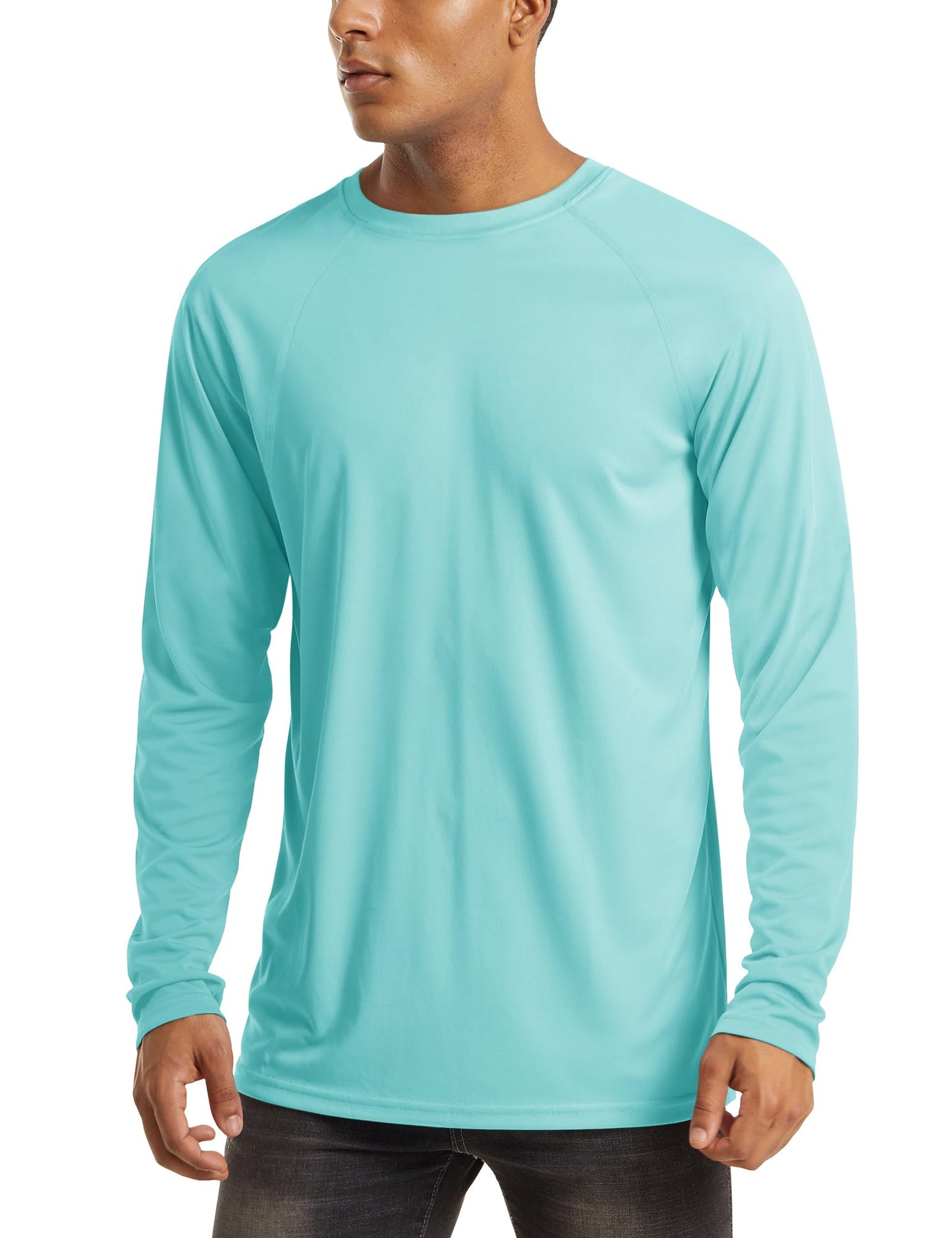Workout Shirts for Men Long Sleeve UPF 50 Protection Shirts Quick Dry Shirts Sun Protection Shirts Athletic Shirts Aqua Blue