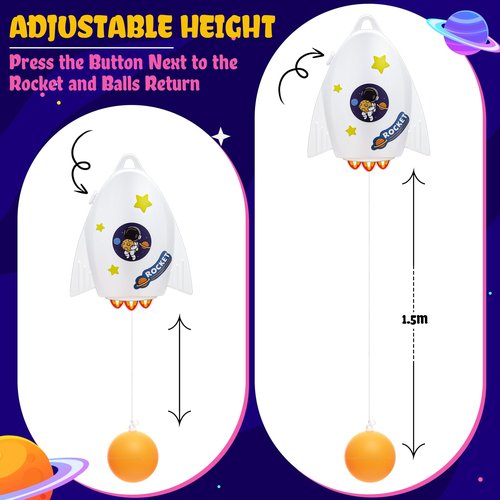 Soulchen Door Table Tennis Game Hanging Table Tennis Trainer Set, Includes Two Rackets with Space Themed Sticks, 4 Balls, a String Puller, and a Hook for Beginners
