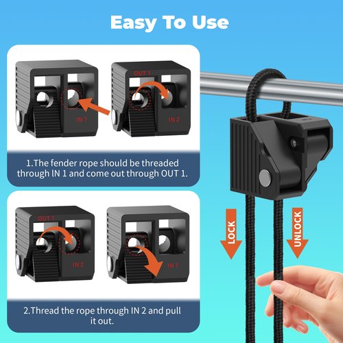 Boat Fender Clips 6 Pack, Adjustable Durable Pontoon Boat Bumper Clips Dock Bumper Buoy Hanger Holder, Easy to Install Quick Release Lock Fit for Any Boat Pontoon Rail
