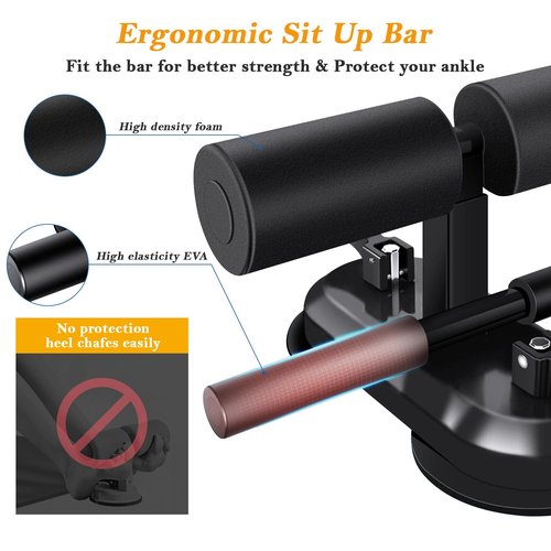 TARFEPA Sit Up Assistant Device Bar for Floor, Portable Sit Up Exercise Equipment with 2 Strong Suction Cups and Adjustable Foot Holder, Abs Master for Home Workout, Black