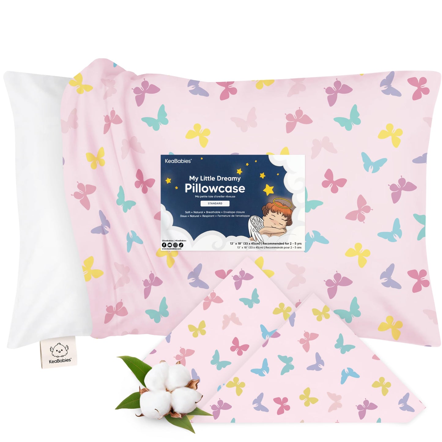 KeaBabies Toddler Pillowcase 13x18 Organic Cotton Cover (Flutter)