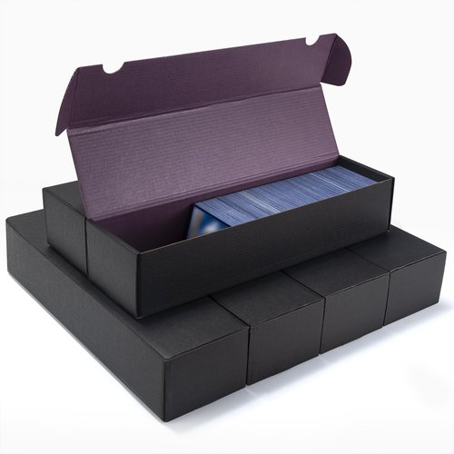 XRACV 1100+ Trading Card Storage Box, 6-Pack Corrugated Cardboard Bulk Sports Storage Box for TCG/Magic/Mtg Basketball Cards, Collectible Trading Cards (Black&Purple)