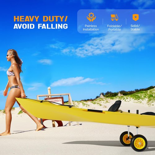Bonnlo Kayak Trailer, Strap Free Kayak Cart with 10in Kayak Wheels, 7.1"-17.1" Adjustable Width, Detachable Kayak Dolly with Kickstand