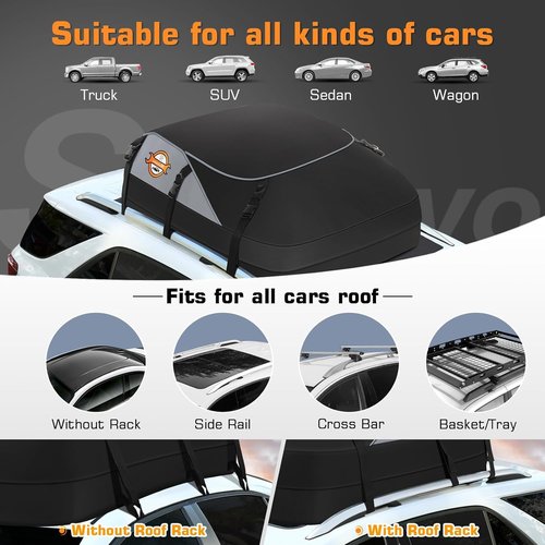 Sailnovo Car Rooftop Cargo Carrier Bag Waterproof 20 Cubic Feet for Top of Vehicle with/Without Roof Rack Car Top Carrier with 6*Door Hooks, Reinforced Straps & Storage Bag 1000D