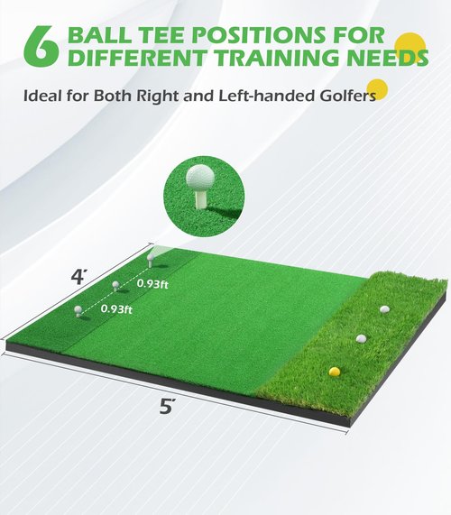 Golf Mat: 5x4ft Thickening Golf Hitting Mat for Indoor Outdoor,3-In-1 Pro Tri-Turf Practice Mat, Golf Training Aids Mat with Pro Rough Turf|Fairway Turf|Nylon Turf for More Professional Chipping Swing