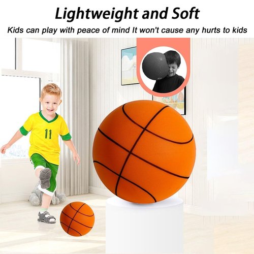 Silent Basketball and Hoop Set, Silent Basketball Dribbling No Noise with Wall Mount Basketball Hoop, Quiet Ball Professional Indoor Basketballs Frame for Home Use (Orange Set, L:9.5IN/24CM)