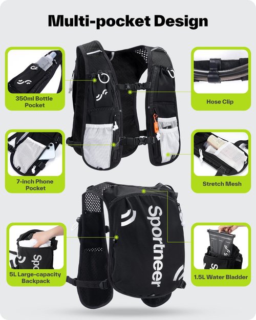 Sportneer Hydration Backpack: Running Vest with 1.5L Water Bladder & Reflective Strips - Lightweight Hydration Vest Backpack for Running Hiking Biking Cycling for Women Men