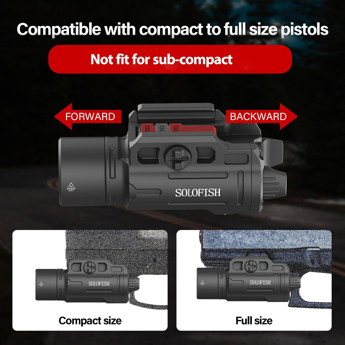 Solofish 1500lm Slidable Pistol Light and Green Beam Combo with Strobe/Momentary, Rechargeable Tactical Flashlight Compatible with Picatinny Rail