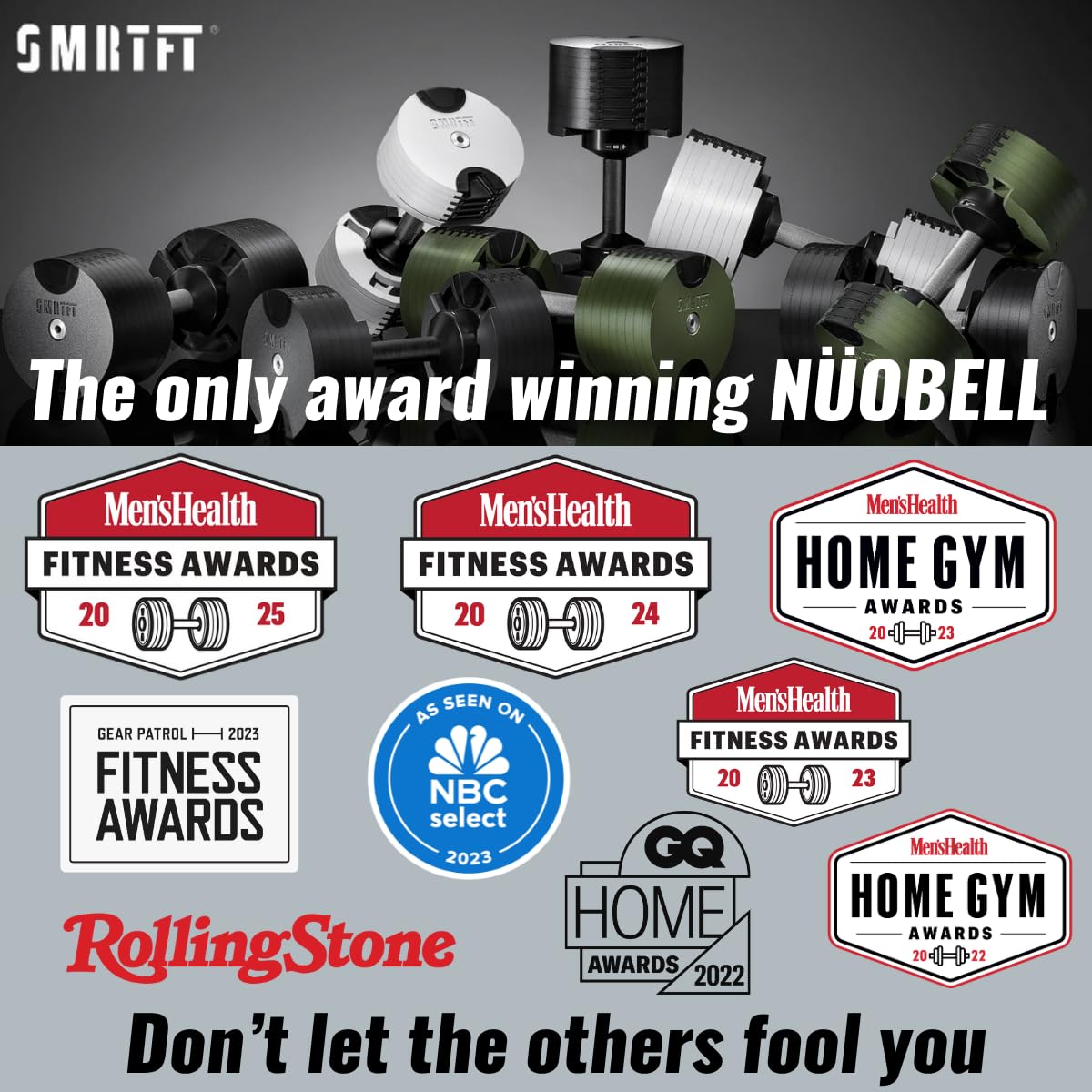 SMRTFT NUOBELL Adjustable Dumbbells 5–80 lb Set | Original NUOBELL | 16 Weights in 1 for Home Gym Strength Training | Steel-Knurled Handle | Space-Saving Dumbbell Set of 2 | 2-Year Warranty