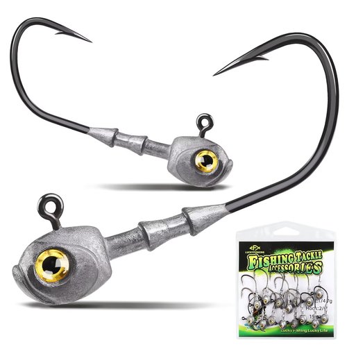 LUCKYFISHING Swimbait Jig Head 15Pcs Freshwater Saltwater Jig Heads for Bass Walleye Trout Fishing Gifts for Men 1/2oz Natural Color